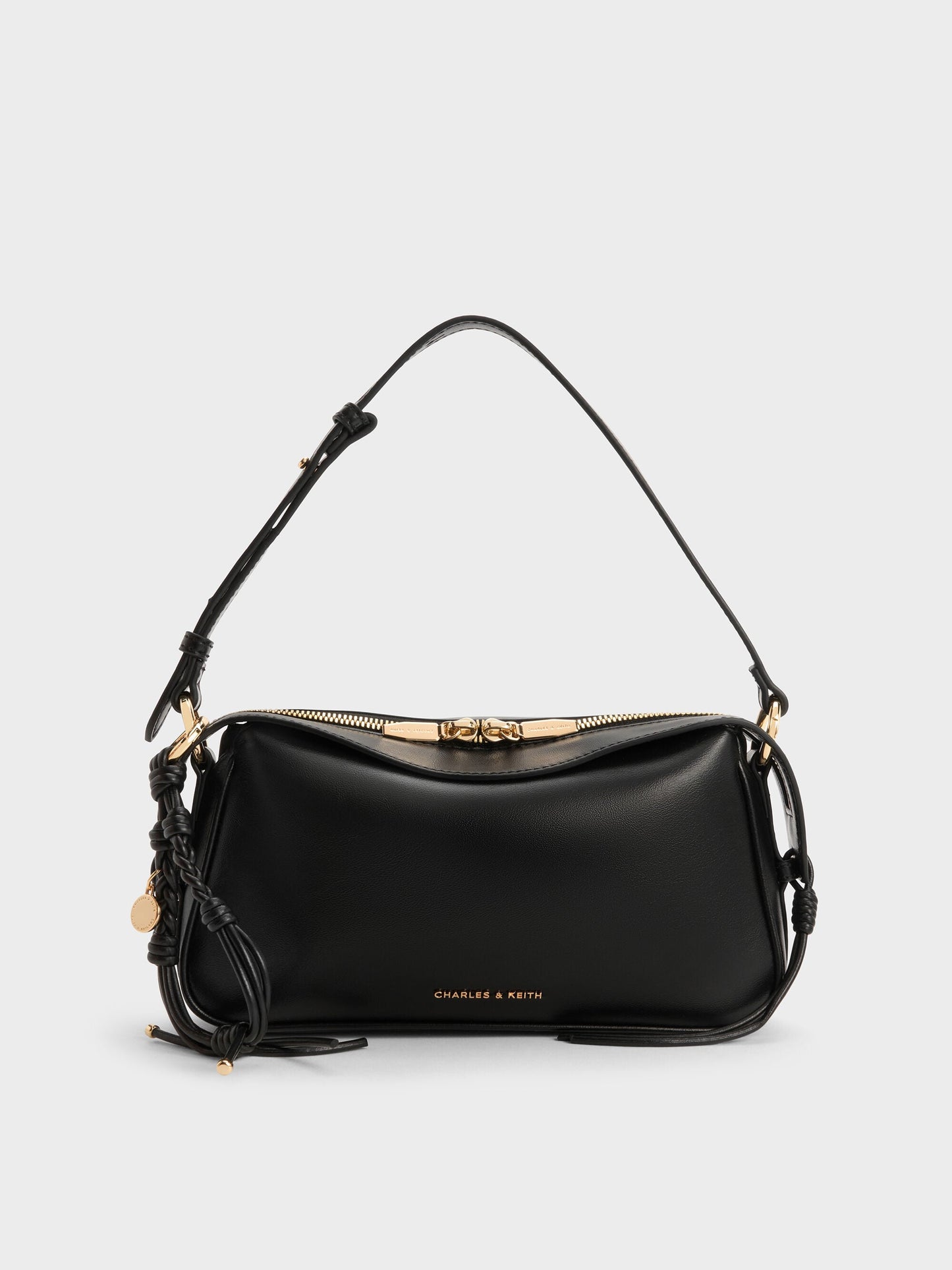 Mini Haylen Braided-Charm Shoulder Bag - Black | CHARLES & KEITH