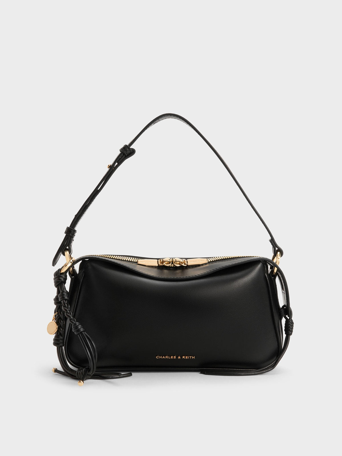Mini Haylen Braided-Charm Shoulder Bag - Black | CHARLES & KEITH