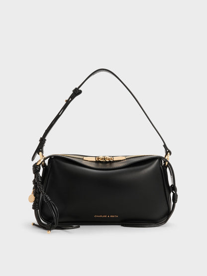 Mini Haylen Braided-Charm Shoulder Bag - Black | CHARLES & KEITH