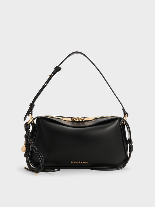 Mini Haylen Braided-Charm Shoulder Bag - Black | CHARLES & KEITH