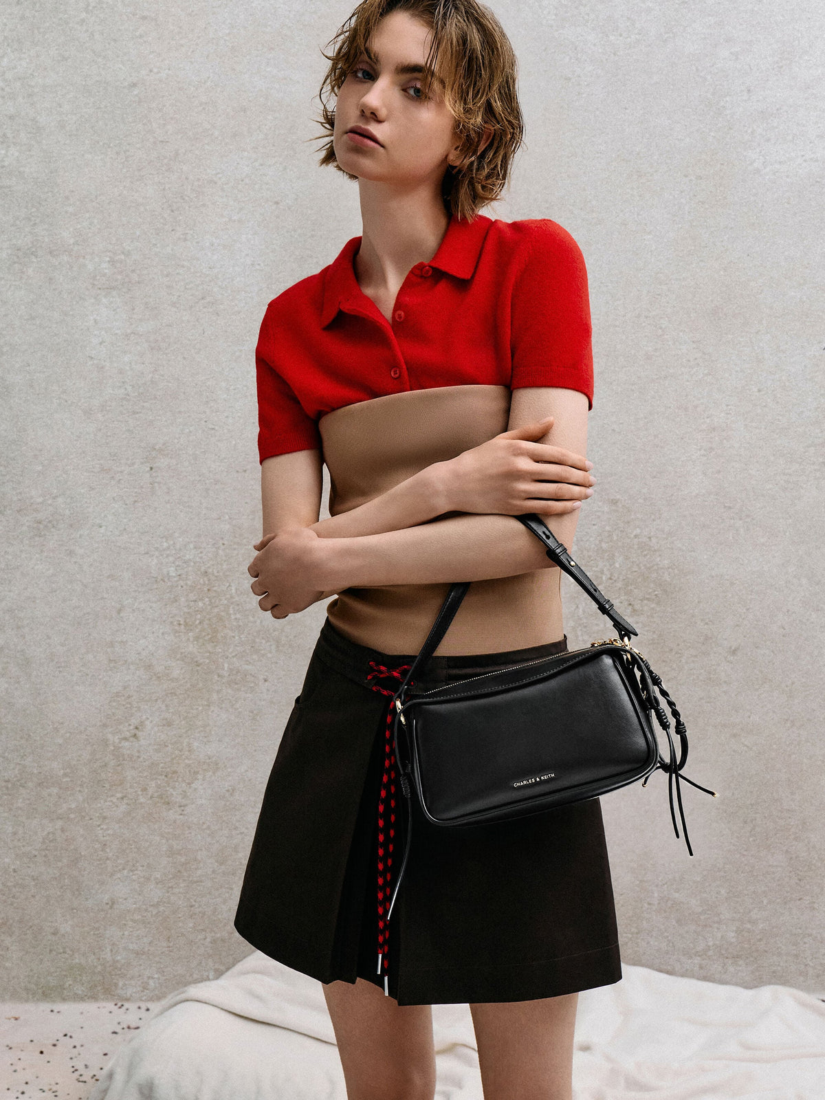 Mini Haylen Braided-Charm Shoulder Bag - Black | CHARLES & KEITH