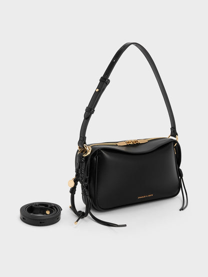 Mini Haylen Braided-Charm Shoulder Bag - Black | CHARLES & KEITH