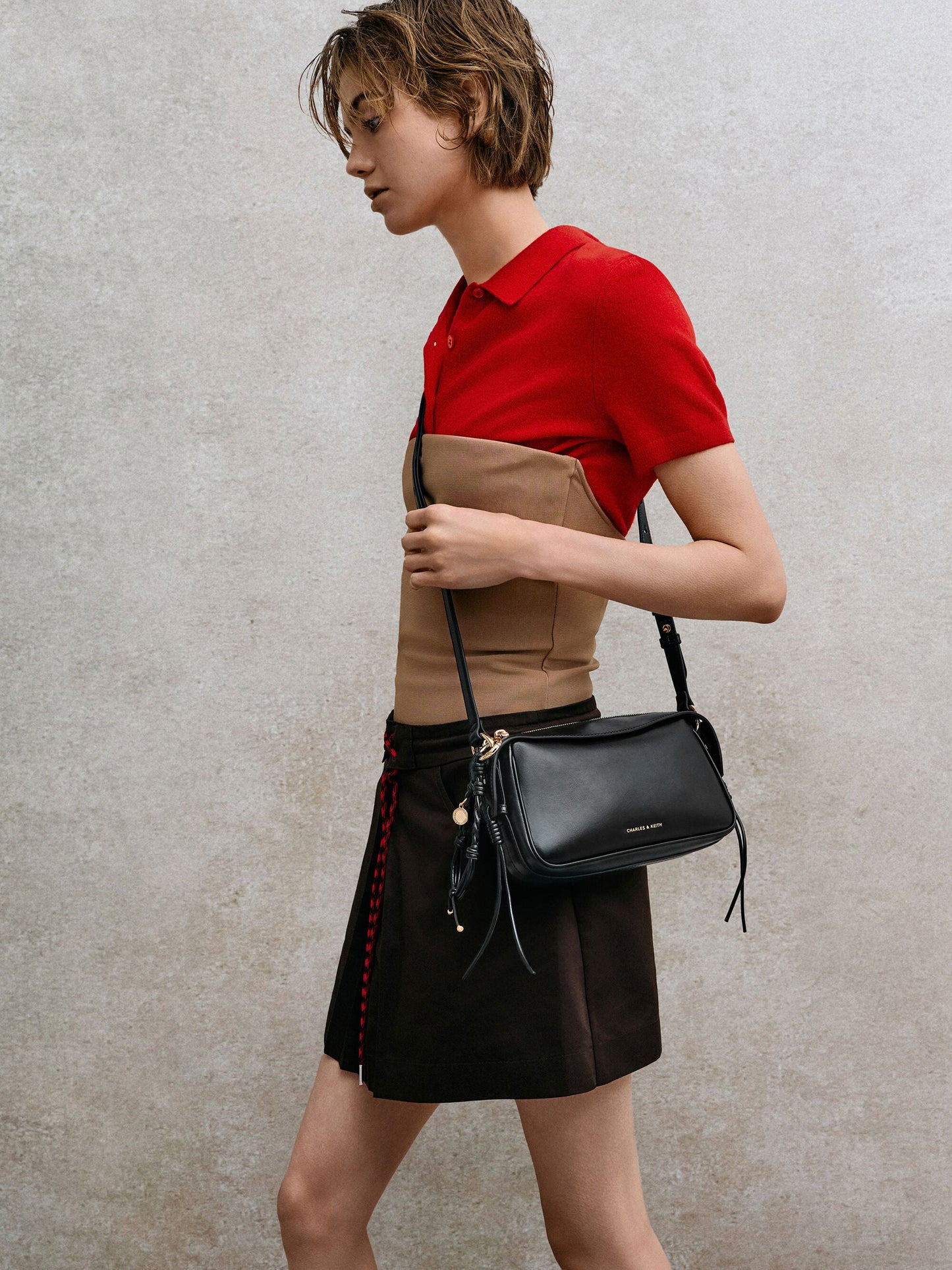 Mini Haylen Braided-Charm Shoulder Bag - Black | CHARLES & KEITH