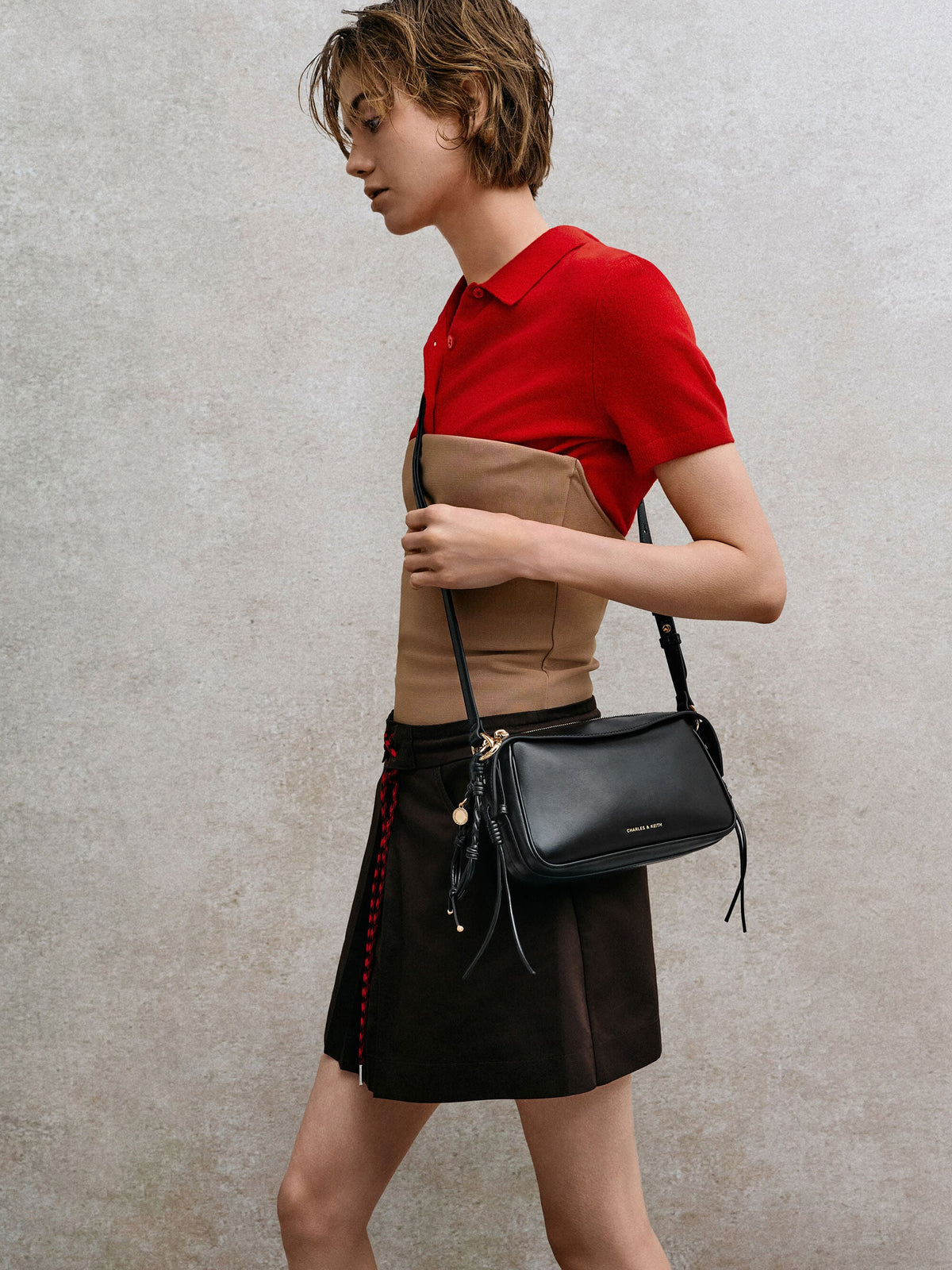 Mini Haylen Braided-Charm Shoulder Bag - Black | CHARLES & KEITH