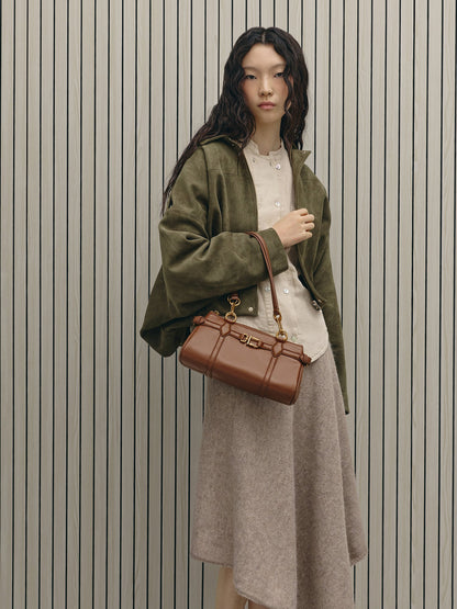 Gwynne Metallic-Accent Elongated Shoulder Bag - Chocolate | CHARLES & KEITH