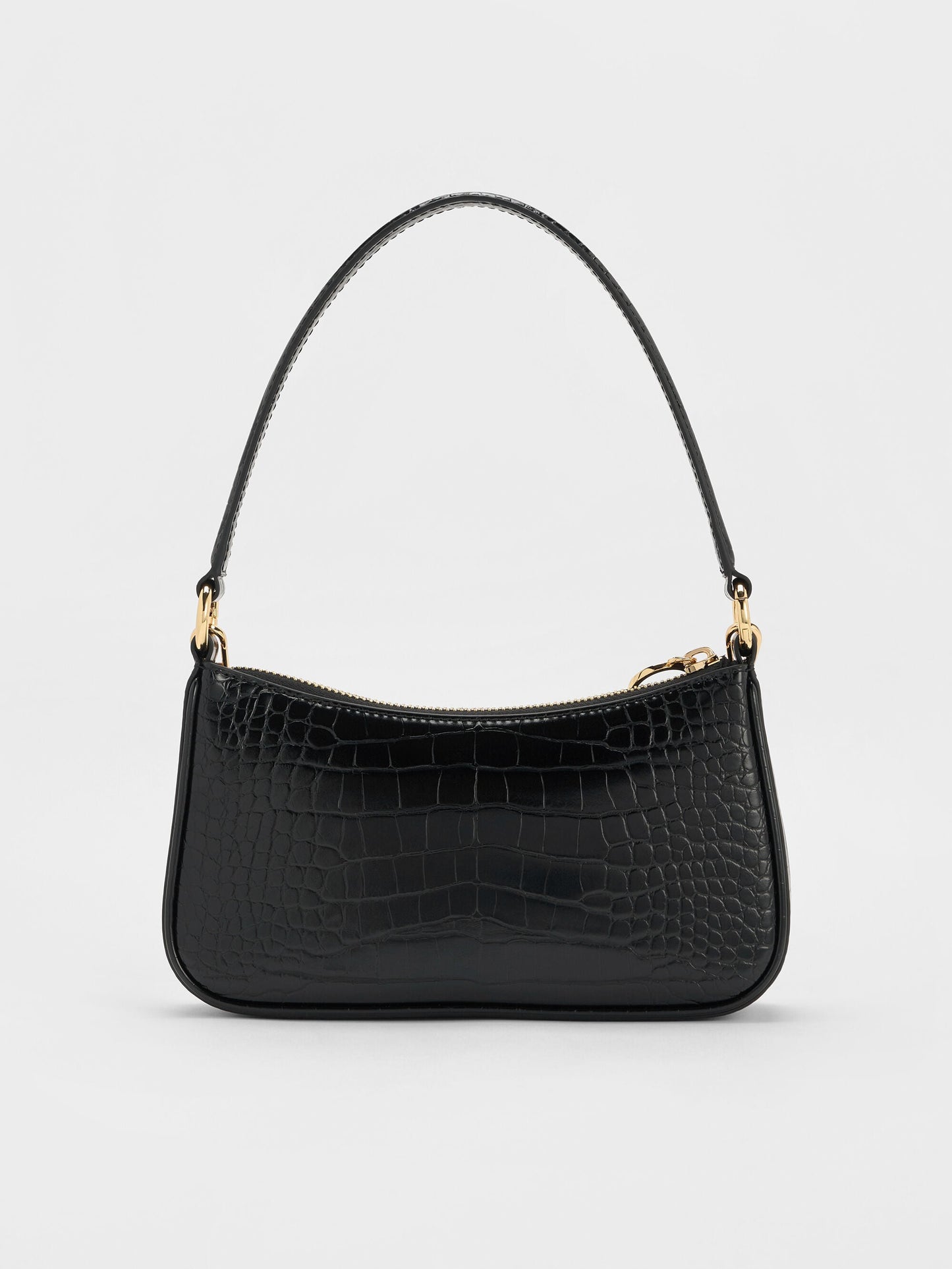 Elspeth Croc-Effect Chain-Link Shoulder Bag - Black Croco | CHARLES & KEITH