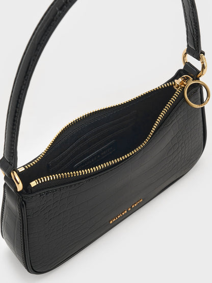 Elspeth Croc-Effect Chain-Link Shoulder Bag - Black Croco | CHARLES & KEITH