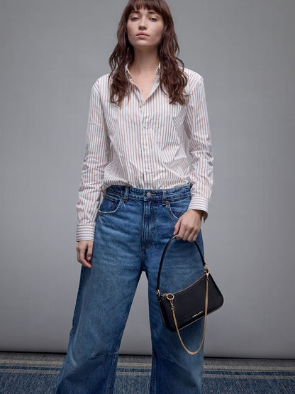 Elspeth Croc-Effect Chain-Link Shoulder Bag - Black Croco | CHARLES & KEITH