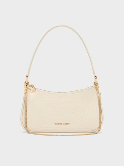 Elspeth Croc-Effect Chain-Link Shoulder Bag - Cream Croco | CHARLES & KEITH