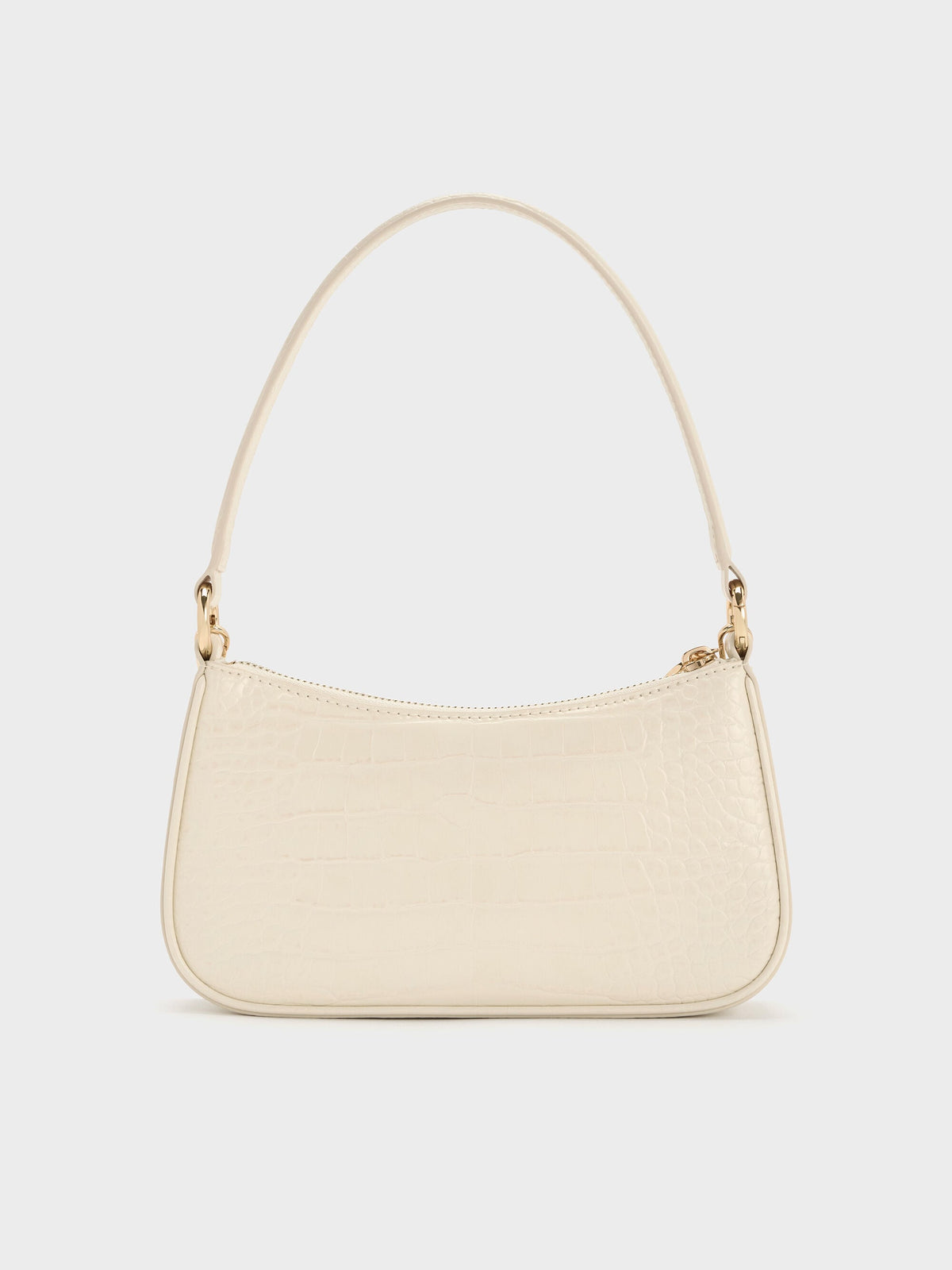 Elspeth Croc-Effect Chain-Link Shoulder Bag - Cream Croco | CHARLES & KEITH