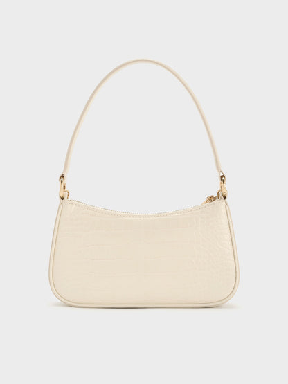Elspeth Croc-Effect Chain-Link Shoulder Bag - Cream Croco | CHARLES & KEITH