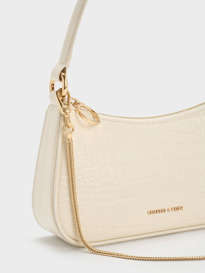 Elspeth Croc-Effect Chain-Link Shoulder Bag - Cream Croco | CHARLES & KEITH