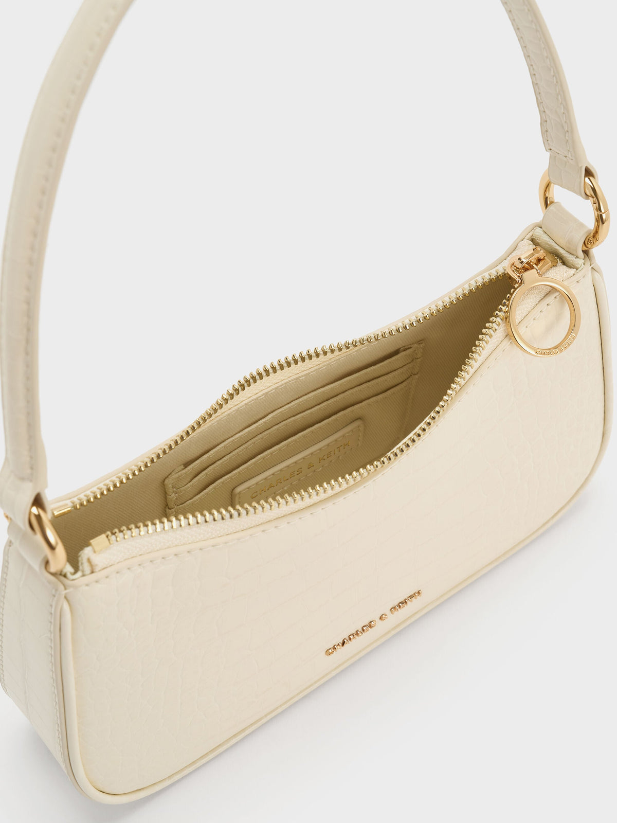 Elspeth Croc-Effect Chain-Link Shoulder Bag - Cream Croco | CHARLES & KEITH