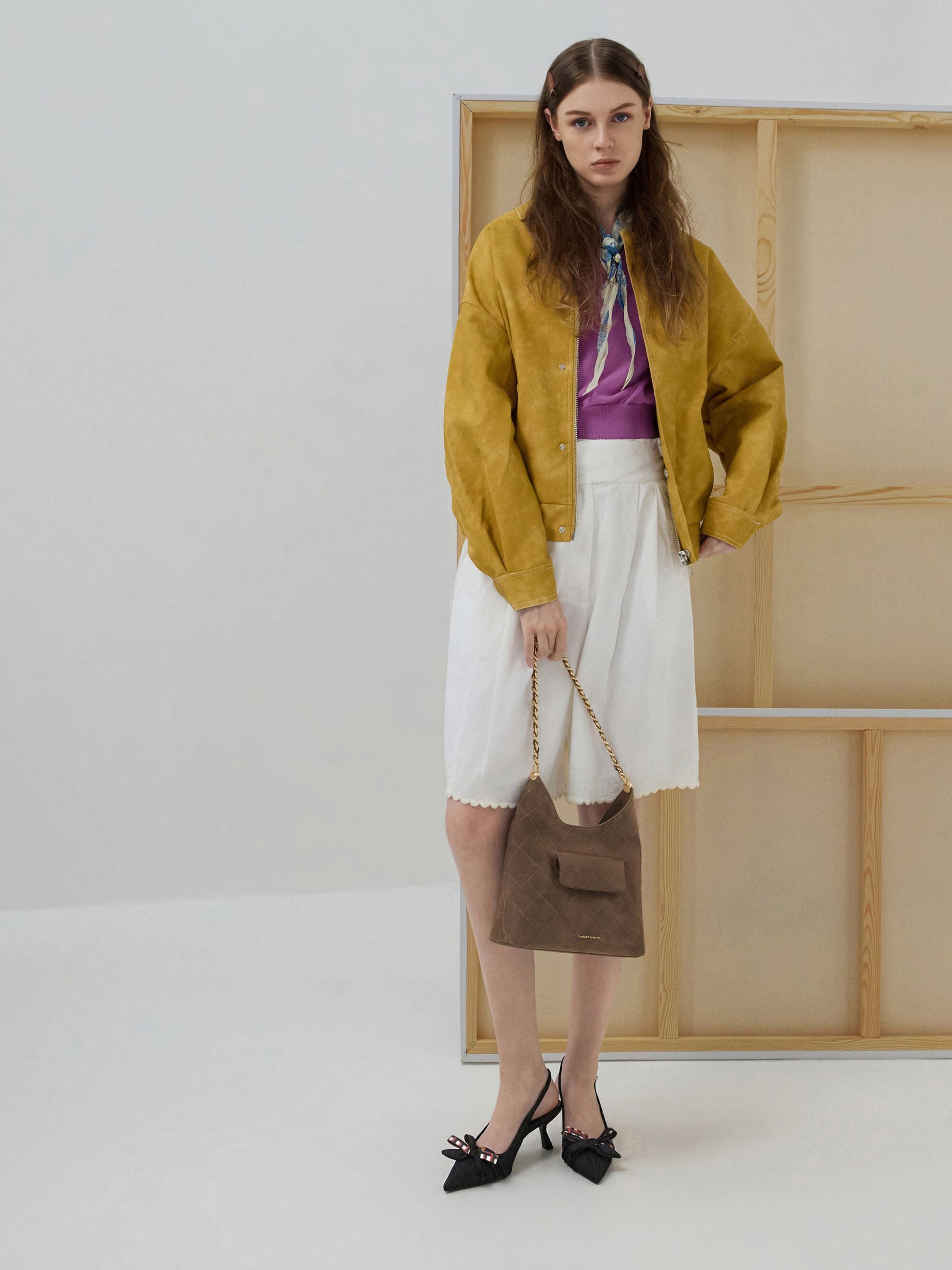 Duo Quilted Front-Pocket Chain Hobo Bag - Stone Grey | CHARLES & KEITH