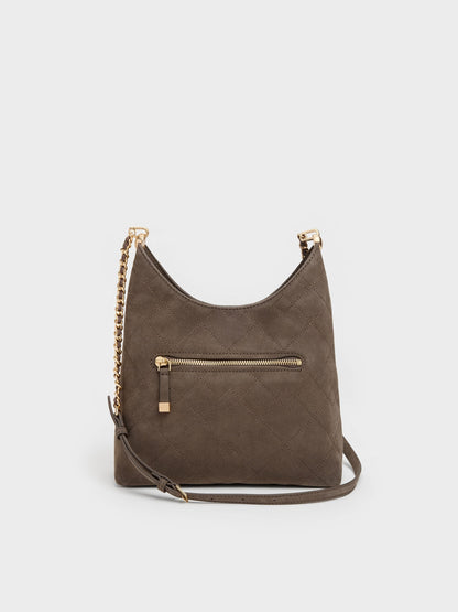 Duo Quilted Front-Pocket Chain Hobo Bag - Stone Grey | CHARLES & KEITH