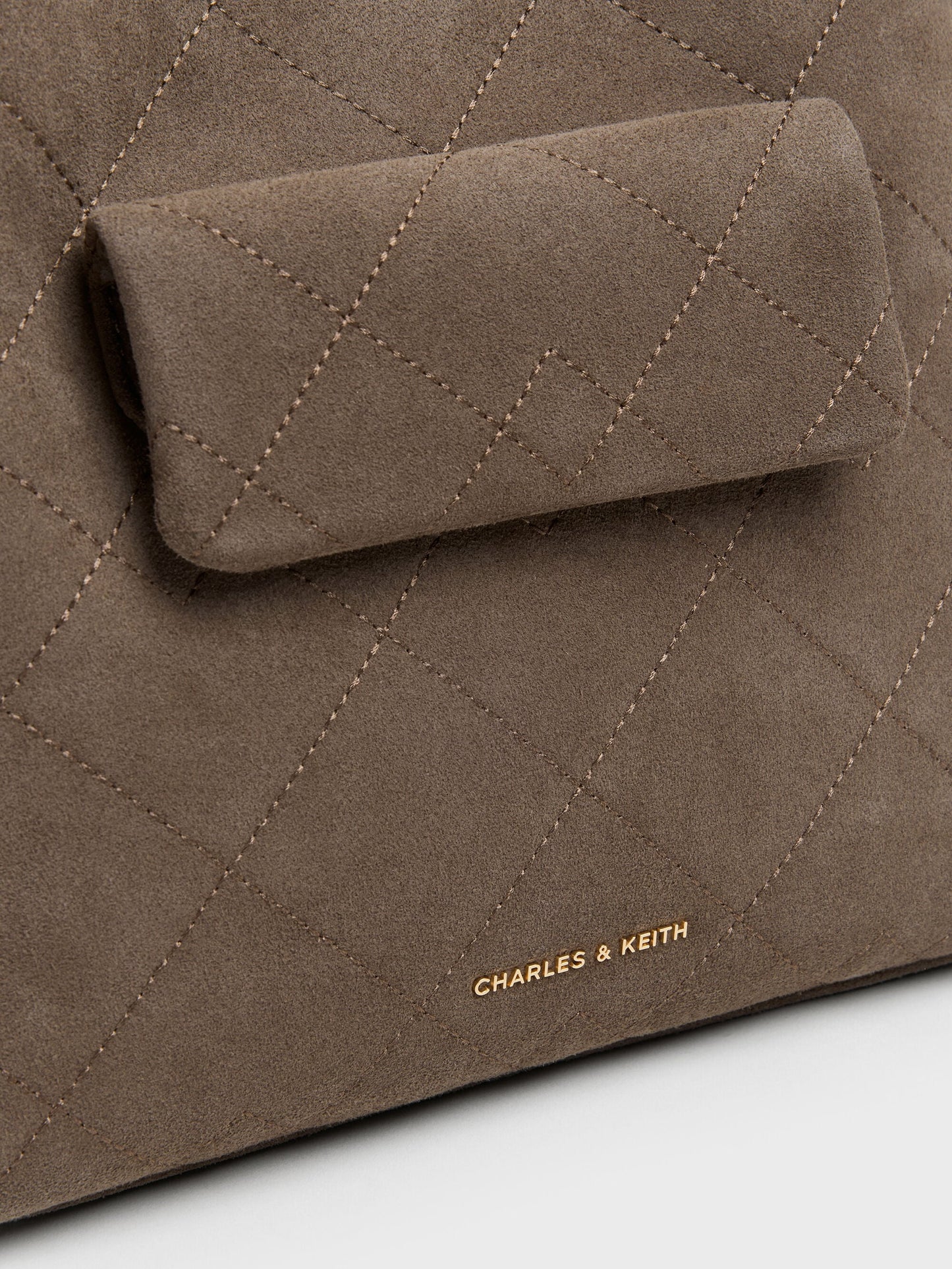 Duo Quilted Front-Pocket Chain Hobo Bag - Stone Grey | CHARLES & KEITH
