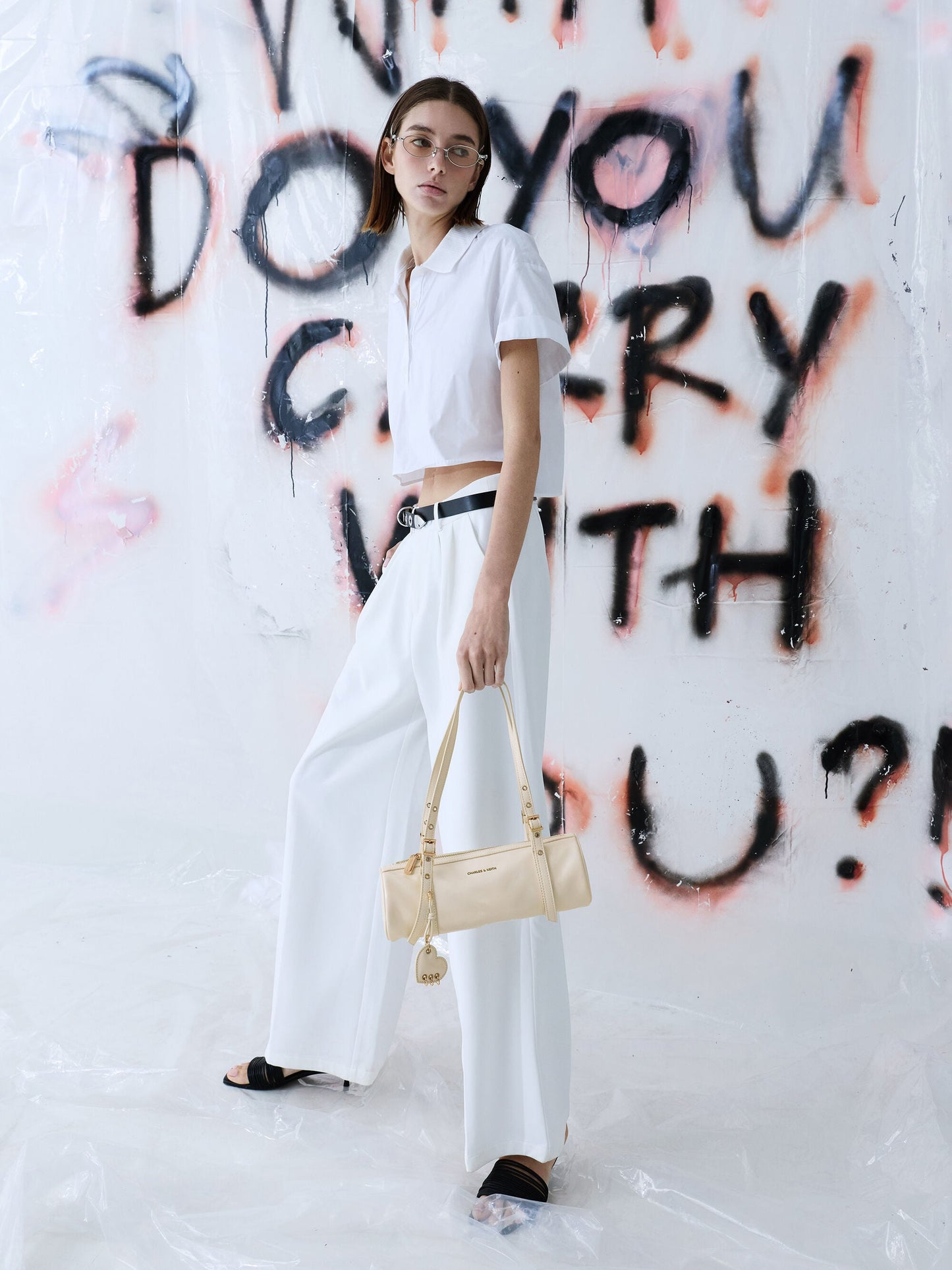 Rey Elongated Shoulder Bag - Cream | CHARLES & KEITH