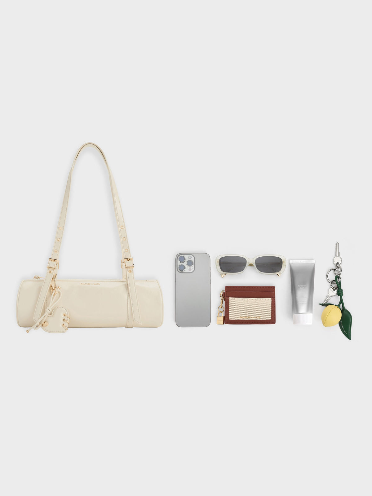 Rey Elongated Shoulder Bag - Cream | CHARLES & KEITH