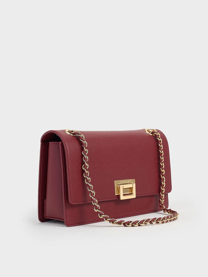 Everline Braided-Strap Shoulder Bag - Burgundy | CHARLES & KEITH