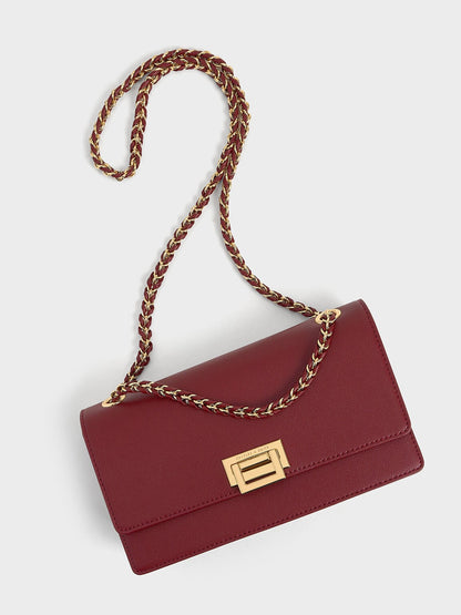 Everline Braided-Strap Shoulder Bag - Burgundy | CHARLES & KEITH