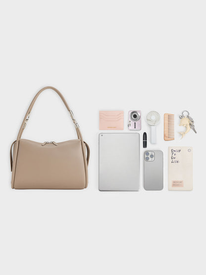Lyla Tubular Slouchy Shoulder Bag - Taupe | CHARLES & KEITH