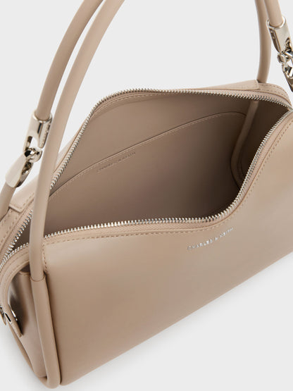 Lyla Tubular Slouchy Shoulder Bag - Taupe | CHARLES & KEITH