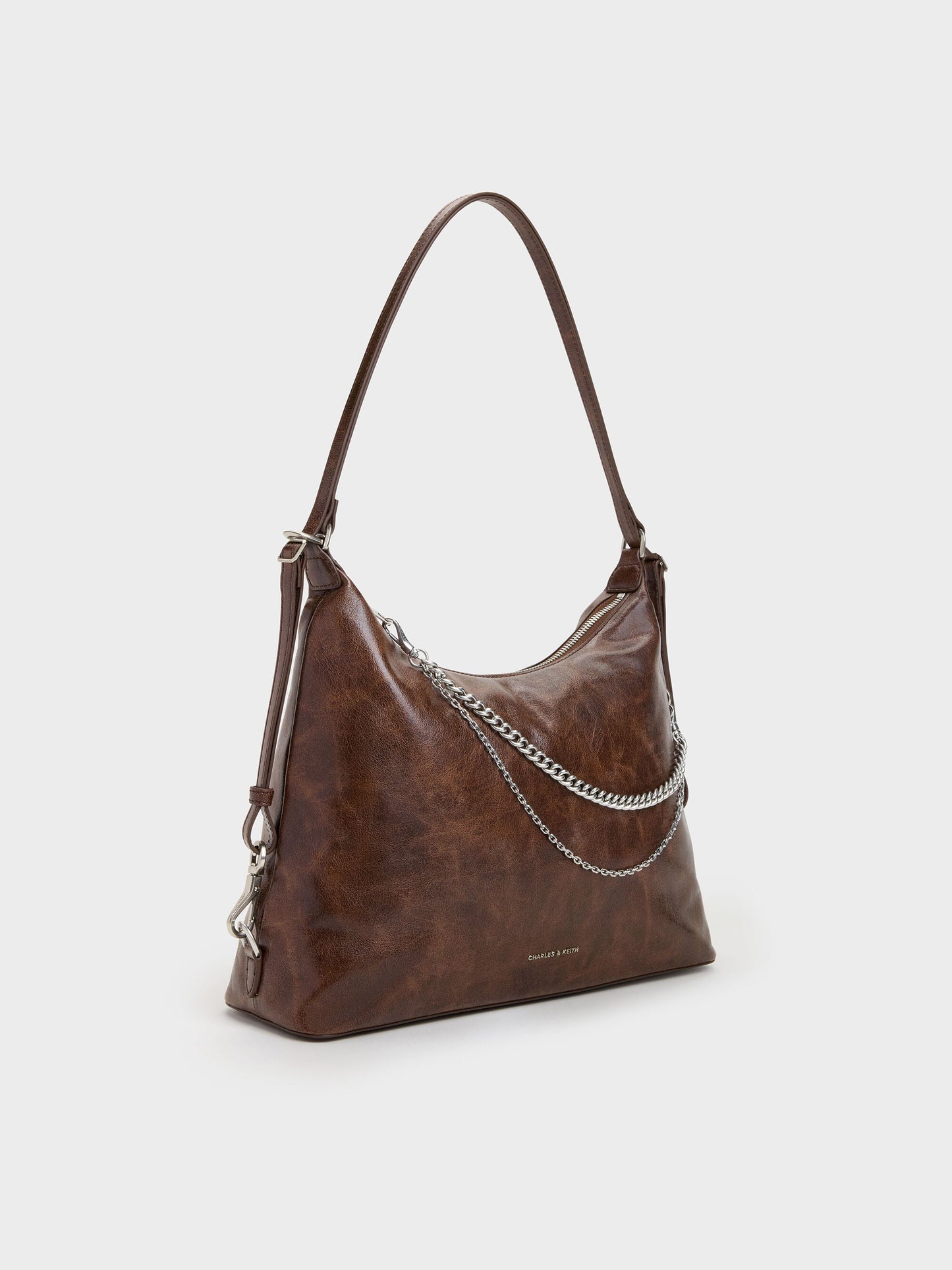 Atwood Chain Convertible Hobo Bag - Distressed Coffee | CHARLES & KEITH