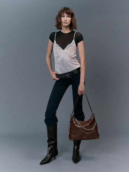 Atwood Chain Convertible Hobo Bag - Distressed Coffee | CHARLES & KEITH