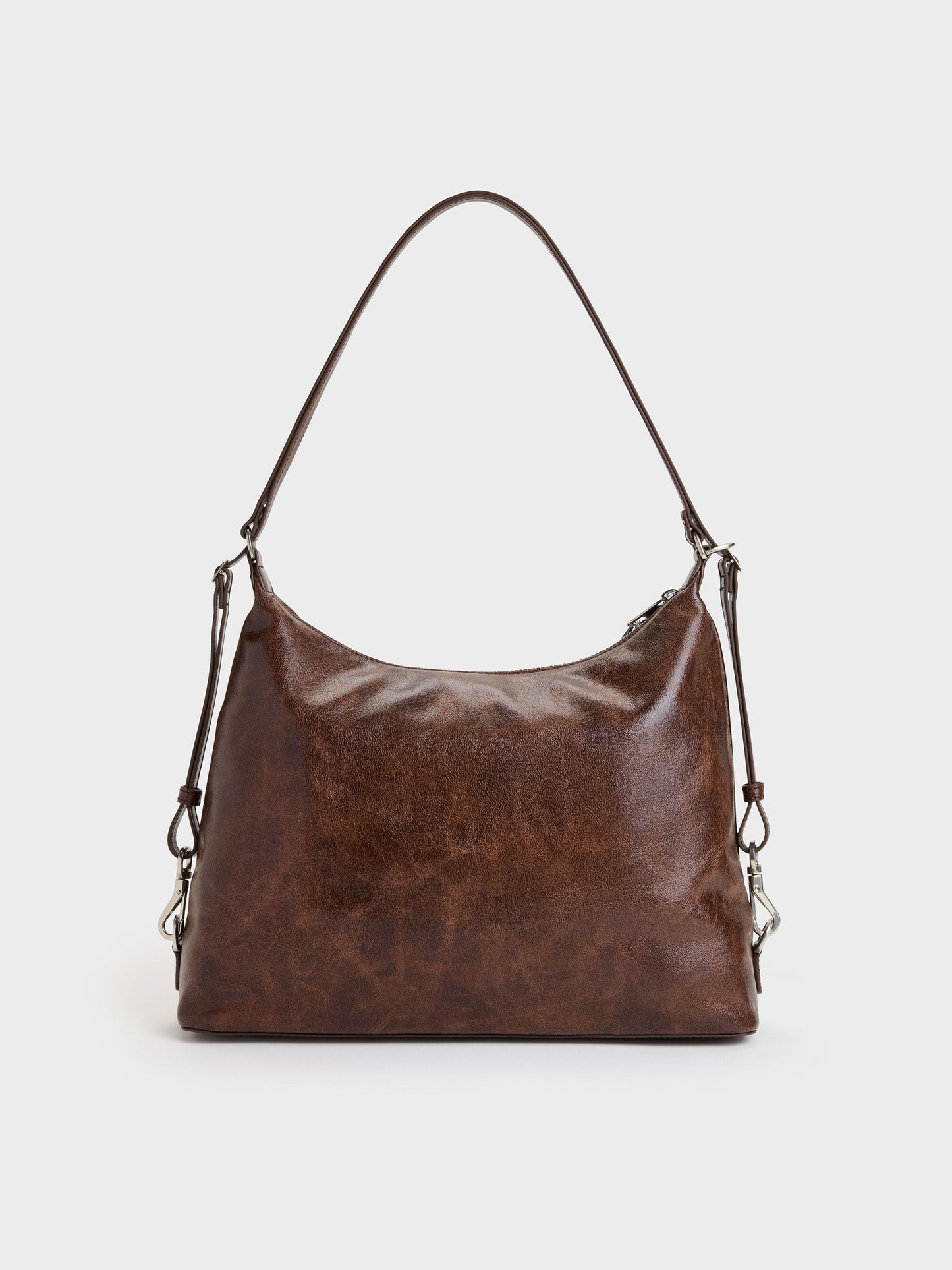 Atwood Chain Convertible Hobo Bag - Distressed Coffee | CHARLES & KEITH