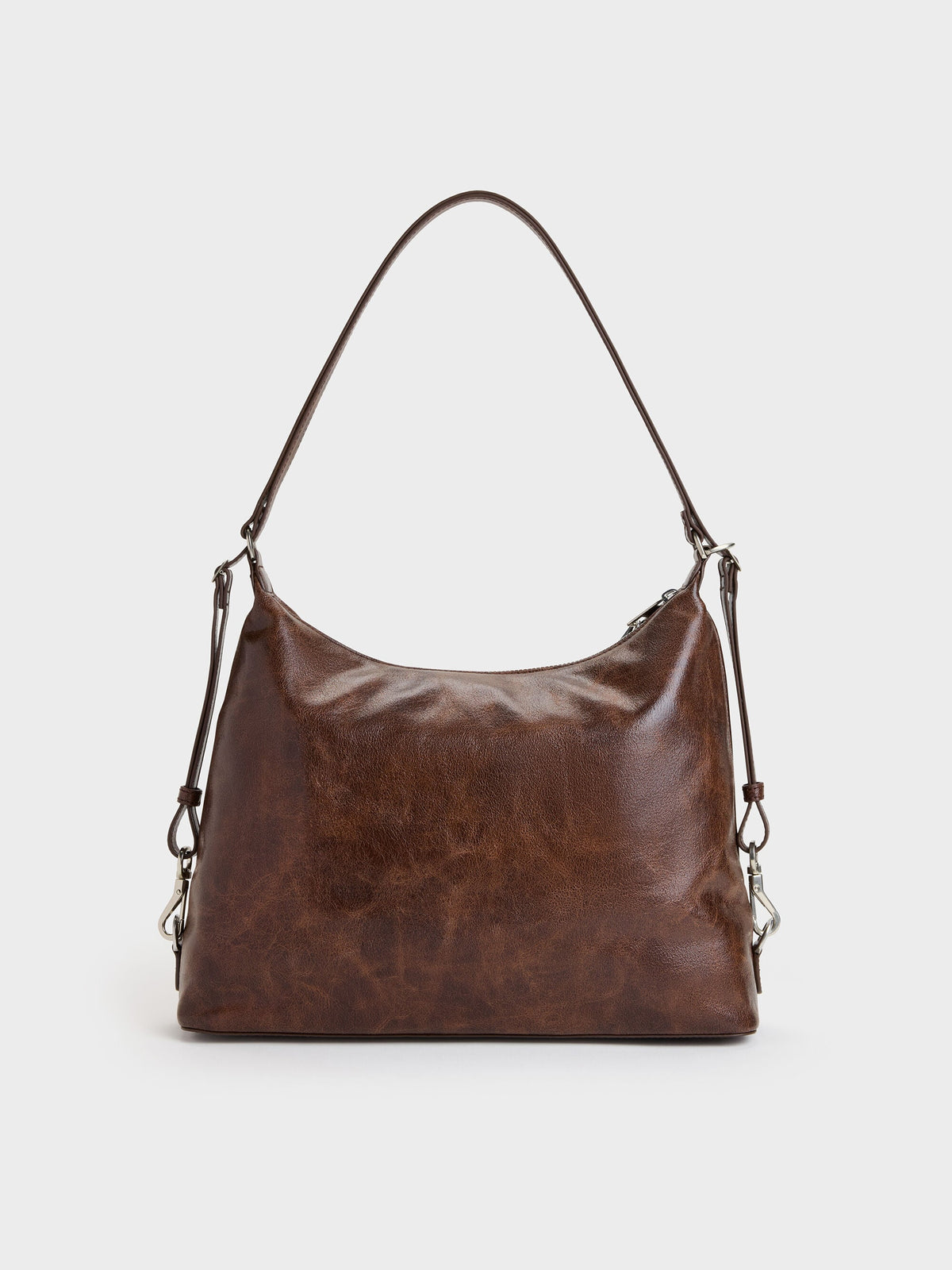 Atwood Chain Convertible Hobo Bag - Distressed Coffee | CHARLES & KEITH