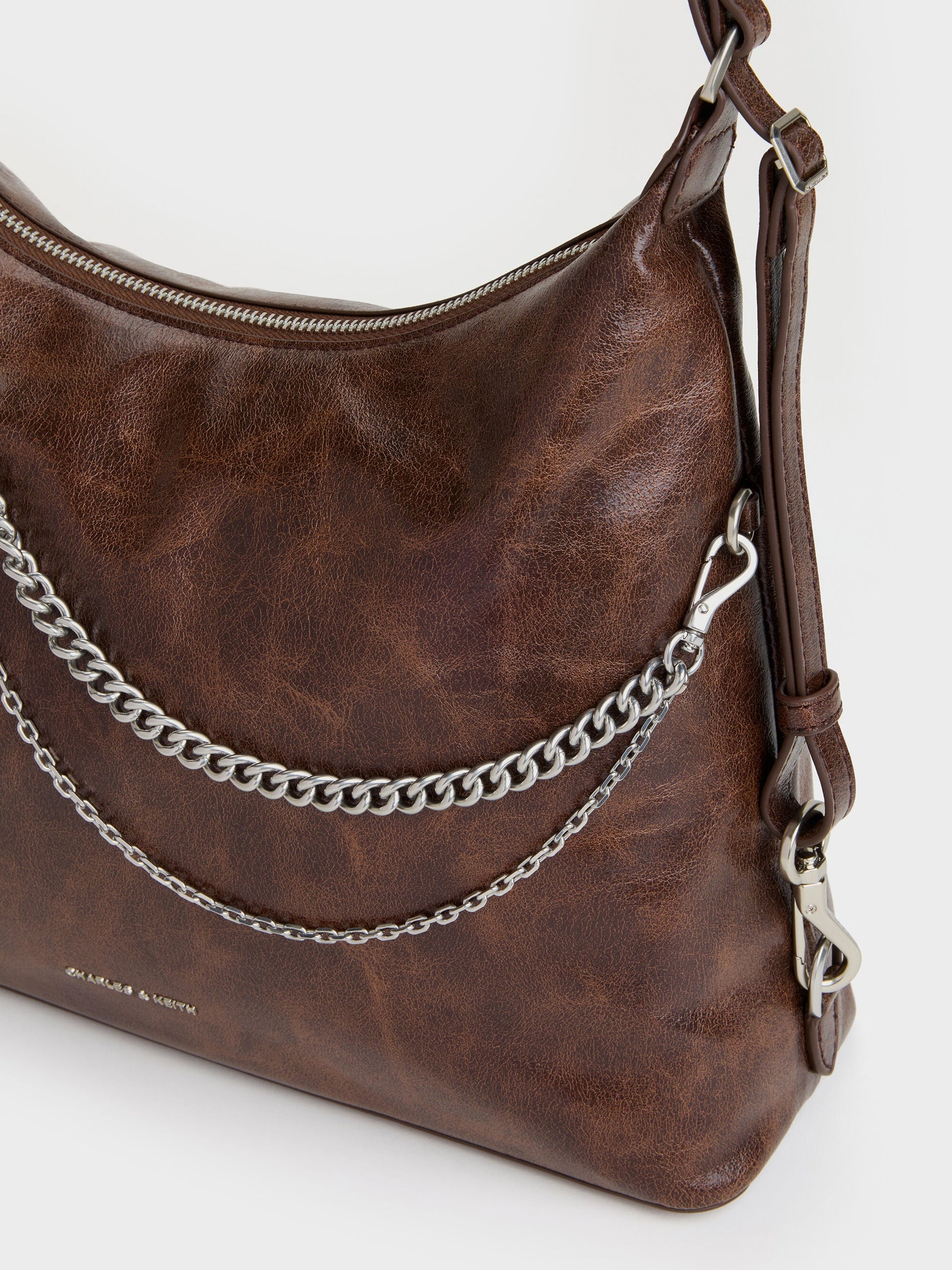 Atwood Chain Convertible Hobo Bag - Distressed Coffee | CHARLES & KEITH