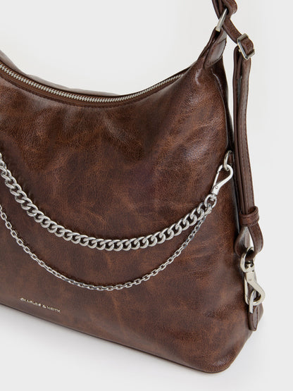 Atwood Chain Convertible Hobo Bag - Distressed Coffee | CHARLES & KEITH