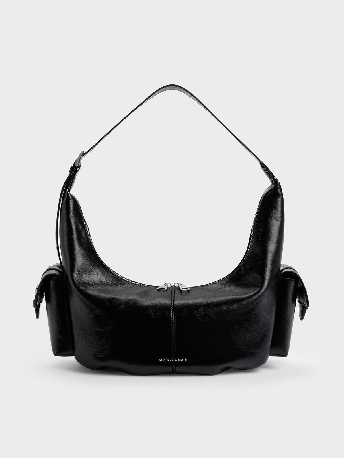 Large Bessie Side-Pocket Hobo Bag - Noir | CHARLES & KEITH