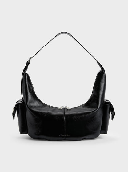 Large Bessie Side-Pocket Hobo Bag - Noir | CHARLES & KEITH
