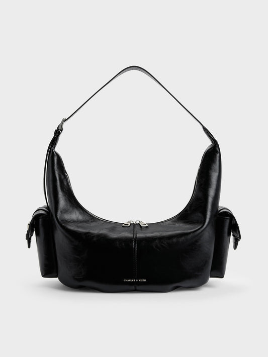 Large Bessie Side-Pocket Hobo Bag - Noir | CHARLES & KEITH