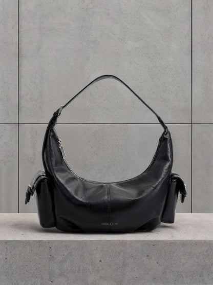 Large Bessie Side-Pocket Hobo Bag - Noir | CHARLES & KEITH