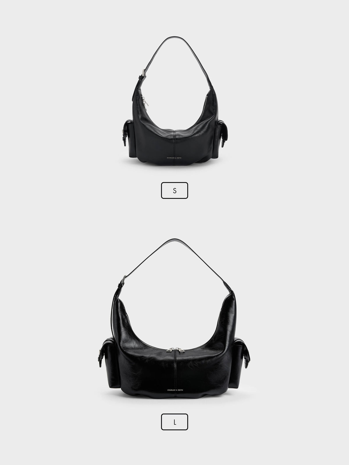 Large Bessie Side-Pocket Hobo Bag - Noir | CHARLES & KEITH