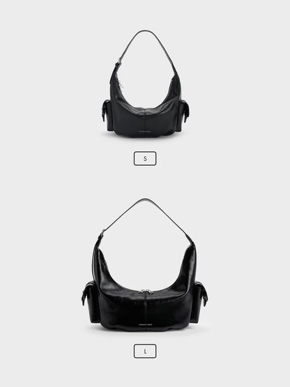 Large Bessie Side-Pocket Hobo Bag - Noir | CHARLES & KEITH