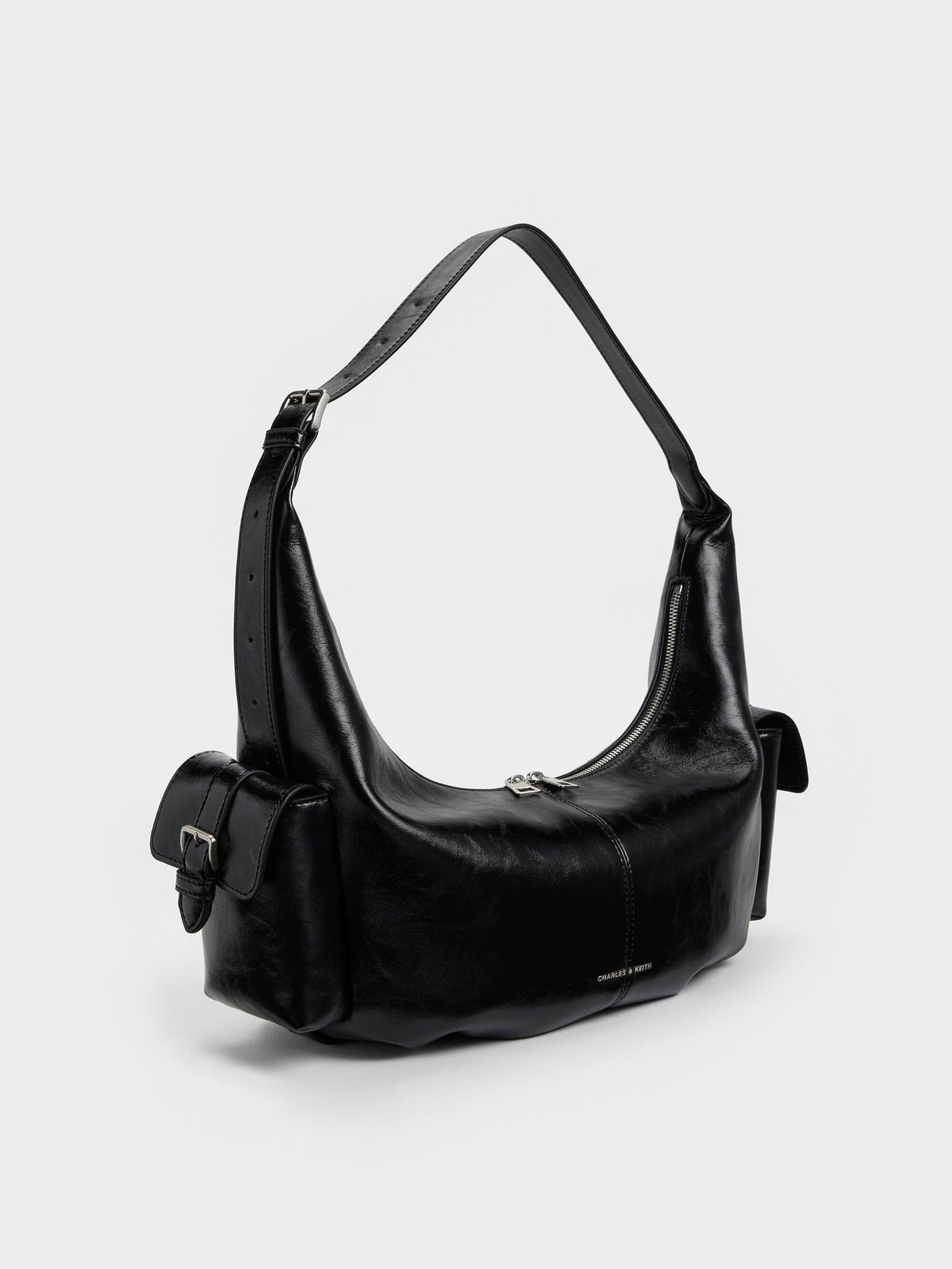 Large Bessie Side-Pocket Hobo Bag - Noir | CHARLES & KEITH