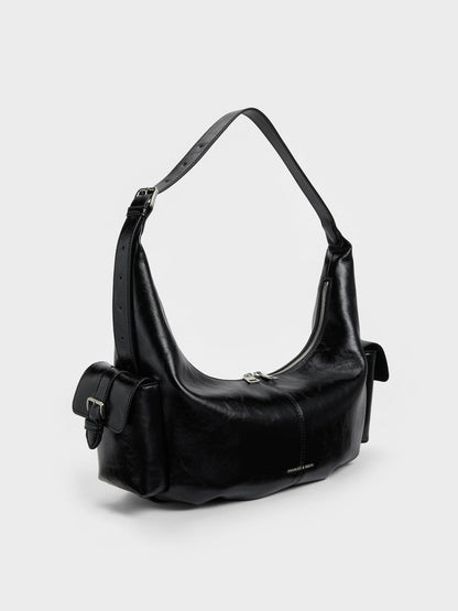 Large Bessie Side-Pocket Hobo Bag - Noir | CHARLES & KEITH