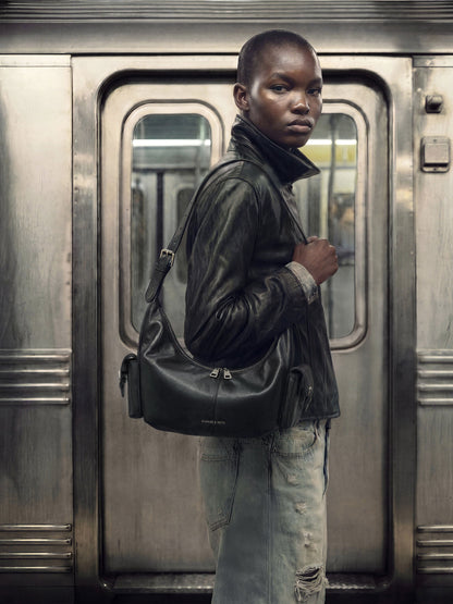 Large Bessie Side-Pocket Hobo Bag - Noir | CHARLES & KEITH