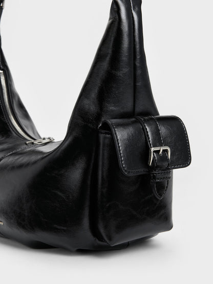 Large Bessie Side-Pocket Hobo Bag - Noir | CHARLES & KEITH