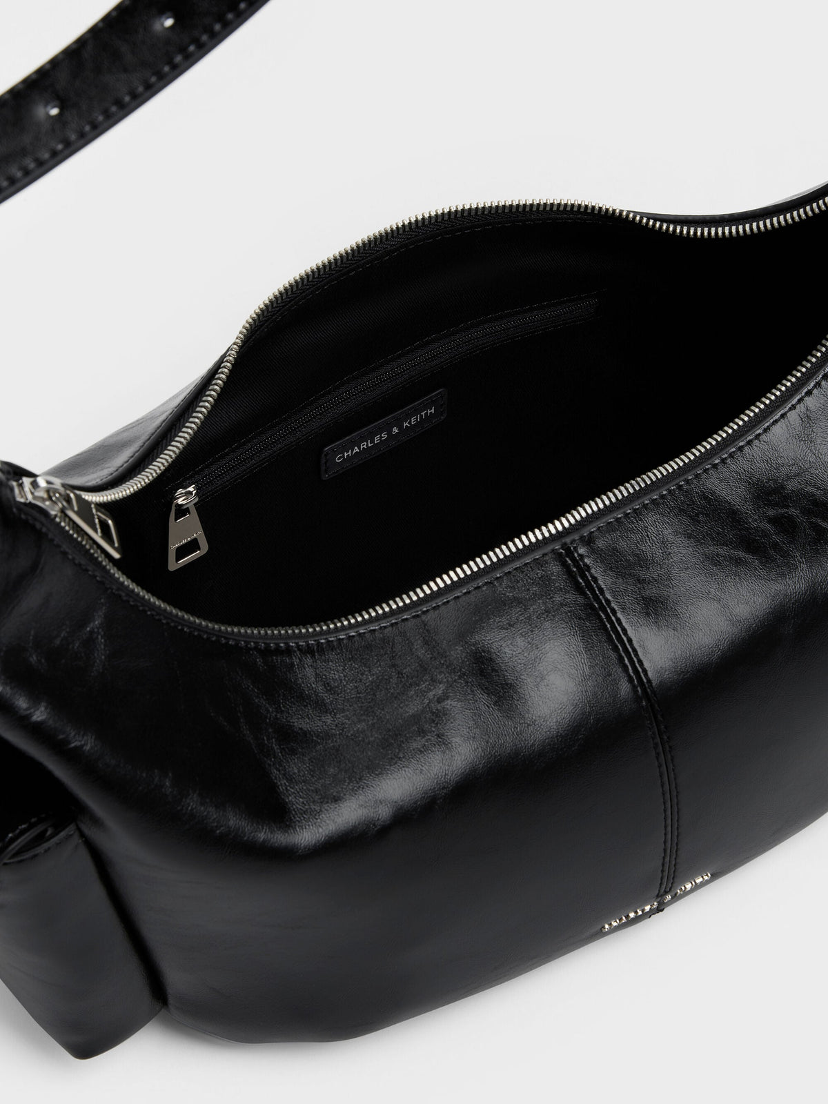 Large Bessie Side-Pocket Hobo Bag - Noir | CHARLES & KEITH