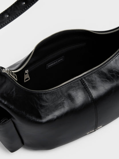 Large Bessie Side-Pocket Hobo Bag - Noir | CHARLES & KEITH