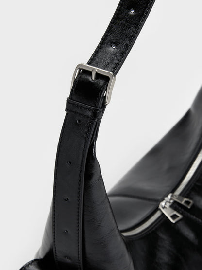 Large Bessie Side-Pocket Hobo Bag - Noir | CHARLES & KEITH