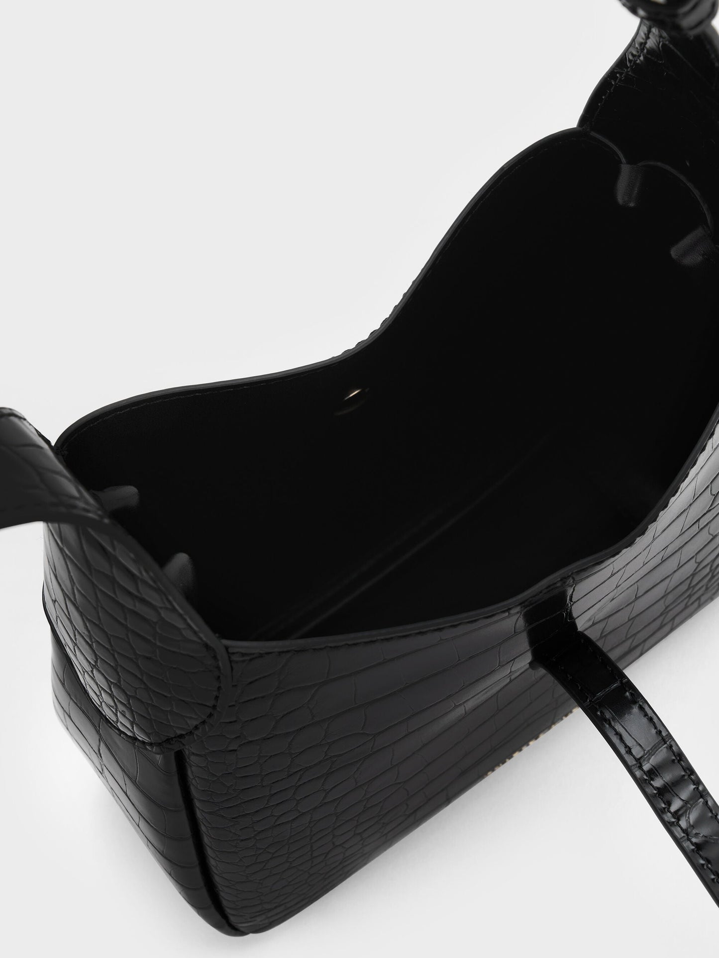Mini Adalyn Croc-Effect Hobo Bag - Black Croco | CHARLES & KEITH