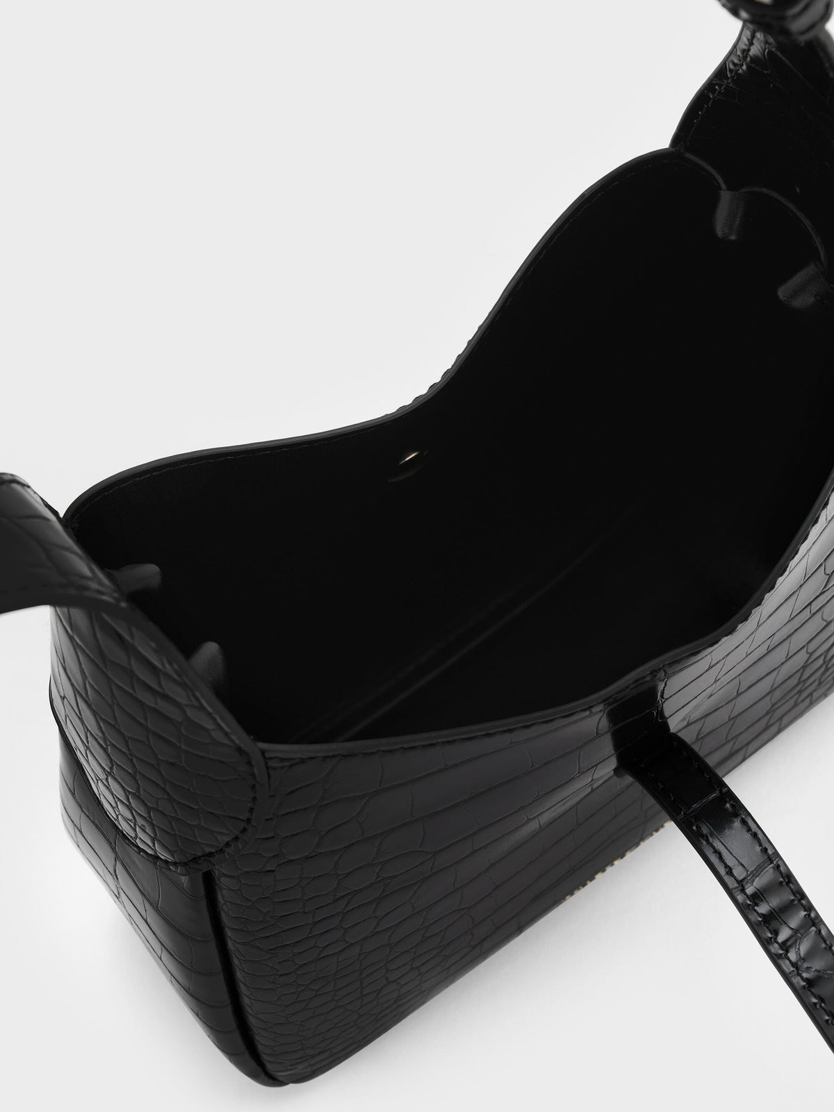 Mini Adalyn Croc-Effect Hobo Bag - Black Croco | CHARLES & KEITH