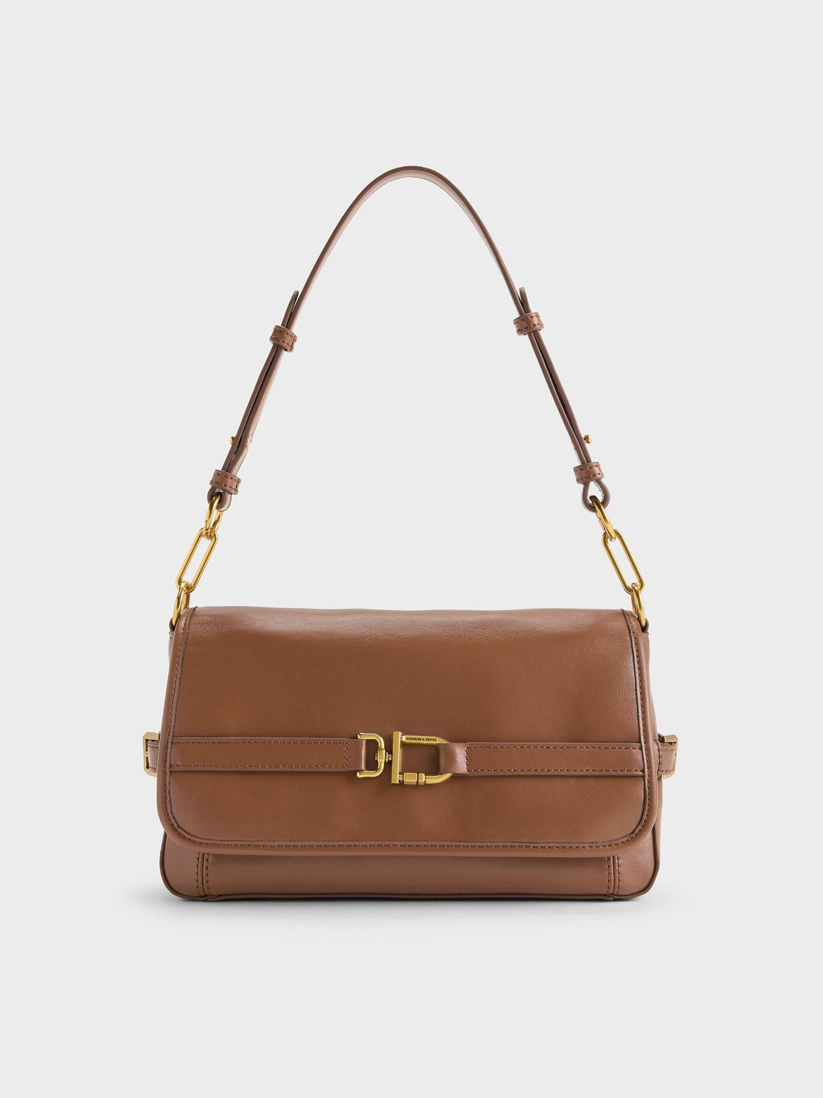 Gwynne Metallic-Buckle Belted Shoulder Bag - Chocolate | CHARLES & KEITH