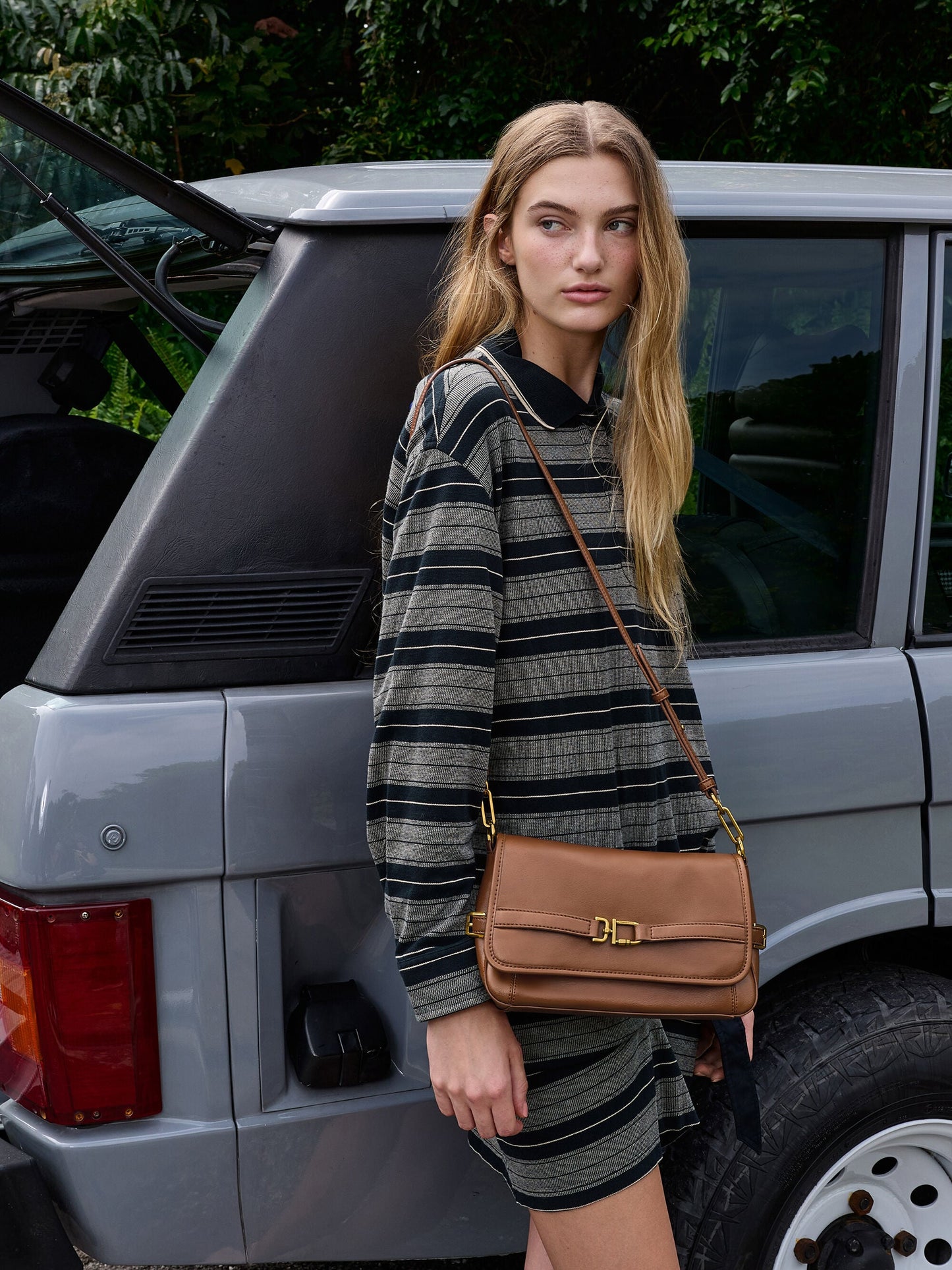 Gwynne Metallic-Buckle Belted Shoulder Bag - Chocolate | CHARLES & KEITH