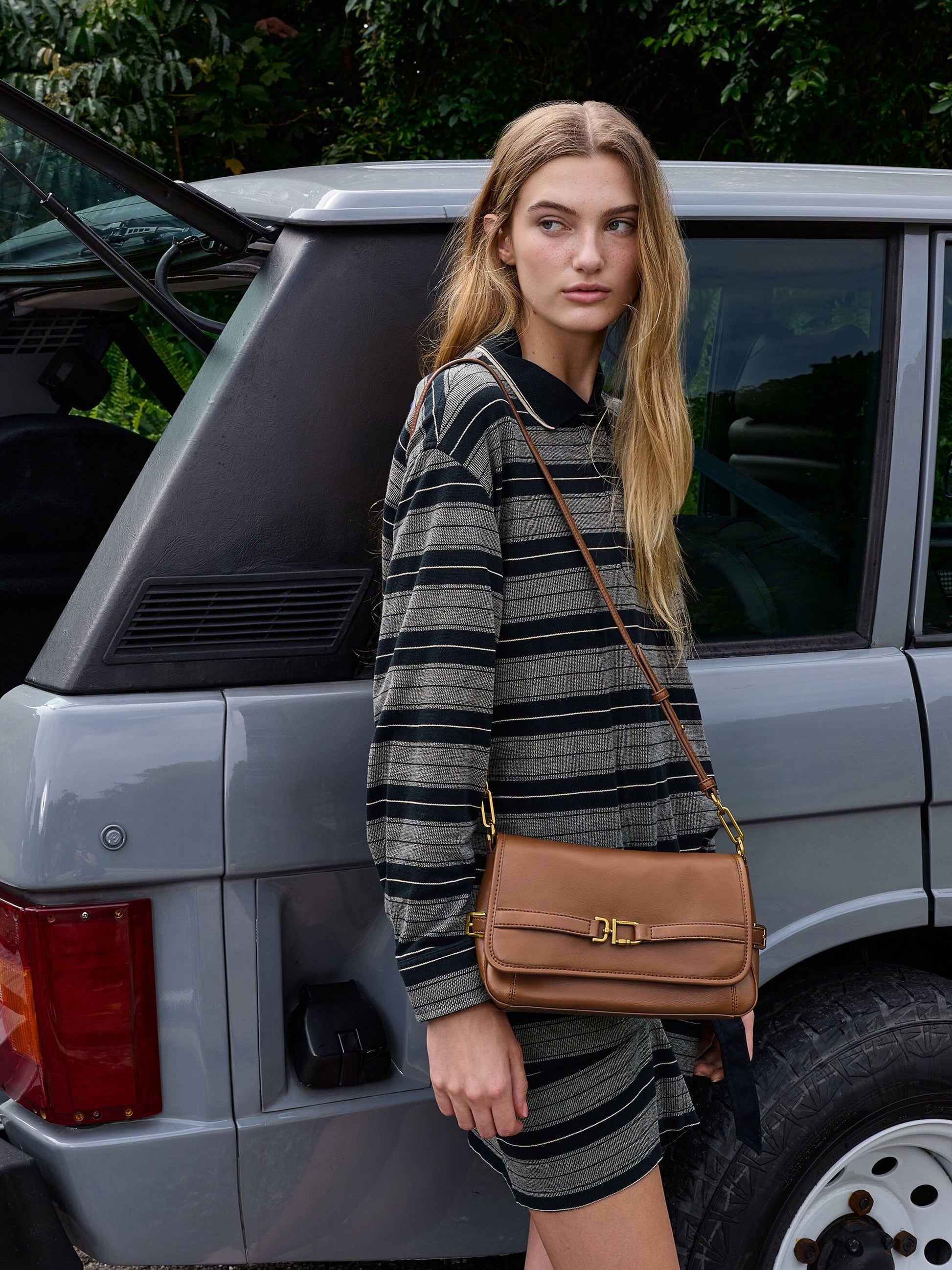 Gwynne Metallic-Buckle Belted Shoulder Bag - Chocolate | CHARLES & KEITH